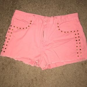 High Waisted Salmon Colored Shorts with Gold Studs
